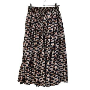 Boutique Stone Flower Navy Blue & Red Printed Maxi Skirt S